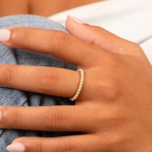 Sterling Forever - Sterling Silver Gianni Pearl Eternity Ring in Gold - Size 8